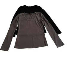 Active Basic Set Of 2 Long Sleeve Tops Sz L Black & Brown Capsule Base Layer