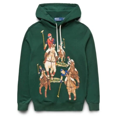 Polo Ralph Lauren Mens 5 Five Horsemen Popover Fleece Hoodie | Green | Large | L - Image 1 of 4