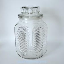 Vintage Anchor Hocking Jar Canister Clear Glass Sunflower Motif 9"H