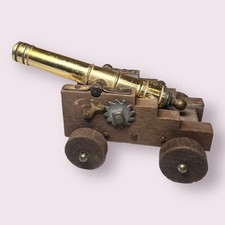 Vintage Toy Cannon Made in Italy Wood Base Brass Barrel Heavy 5