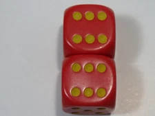 NEW Dice Set of 2 D6 (22mm) - Opaque Red w/ yellow pips