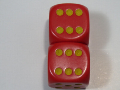 NEW Dice Set of 2 D6 (22mm) - Opaque Red w/ yellow pips