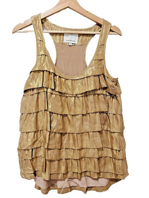 Madison Marcus metallic gold Silk Scoop Neck Racerback  Regencycore Top Sz M