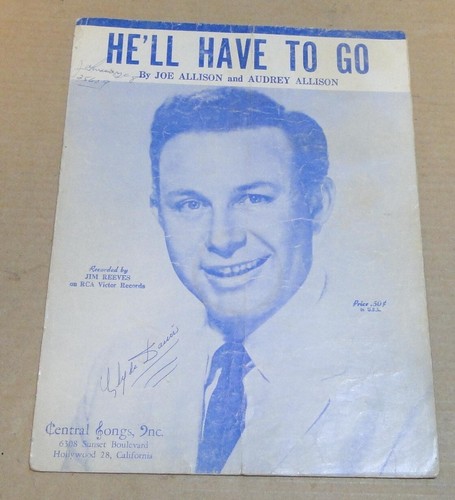 He'll Have To Go by Joe & Audrey Allison, 1959 Sheet Music