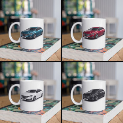 Personalisierter Peugeot 308 SW Allure Kaffeebecher Geschenk Farbe wählbar - SCHNELLER VERSAND