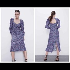 Zara Floral Printed Ruched Midi Dress size S
