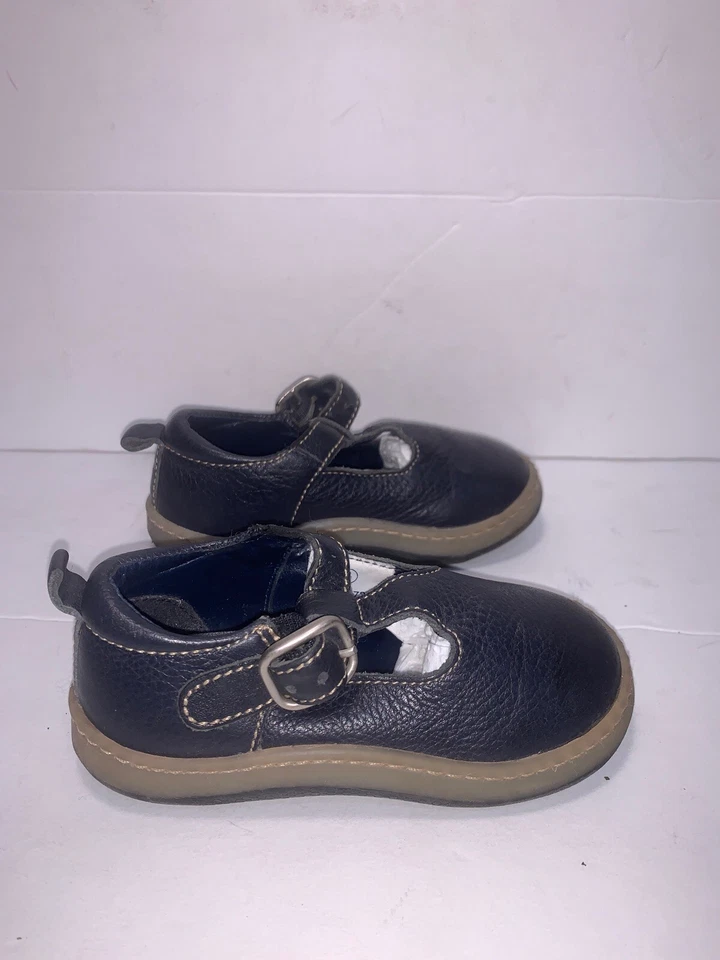 ZAPATOS PLANOS BABY GAP TALLA 6 M CUERO AZUL MARINO MARY JANE NIÑAS HR-7 Foto 3 de 4