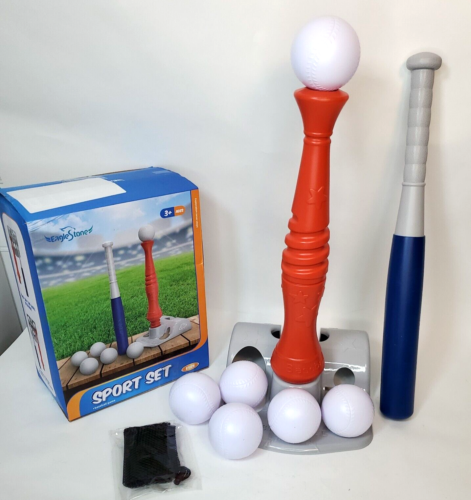 Eagle Stone T-Ball Set Toddlers Kids Baseball Tee Game 6 Balls Adjustable T Bat - Picture 1 of 15