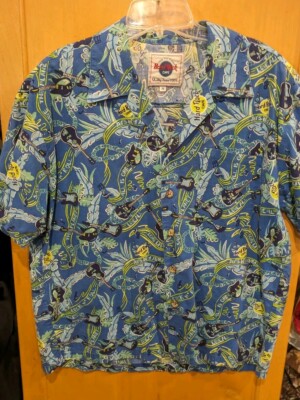 Hard Rock Cafe Shirt Mens Large  Blue Button Hawaiian Guitar Surf Beach