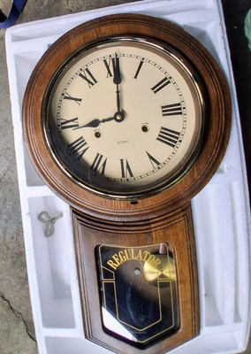 Vintage Regulator Wall Chime Clock for Decor, Wooden Case, w Key. Works Great!