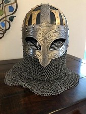 Viking Chainmail Helmet Vendal SCA LARP steel and brass Helmet With Chainmail