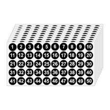20 Sheet 1 to 50 Vinyl Small Round Labels Consecutive Number Stickers Waterproof