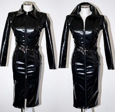 Misfitz blk PVC collared pencil dress + belt. Two way zip.  SIZE 22. Goth CD TV