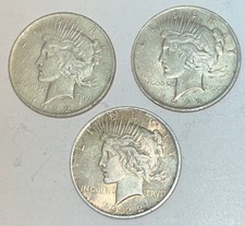 U.S. Mixed 90% Silver Dollar Lot Of 3 Peace Dollars Minted In Philadelphia