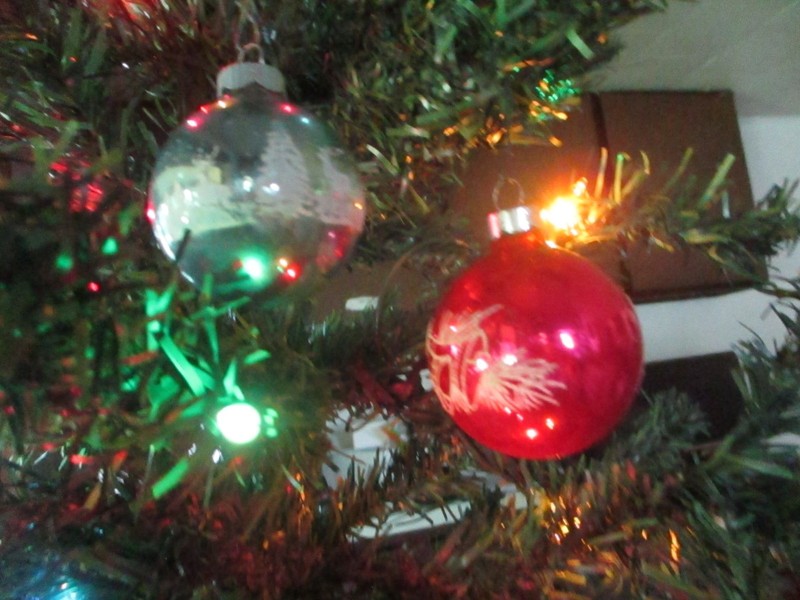 Set of 2 Vintage Shiny Brite & Made in USA Stencil Mercury Glass Ornaments
