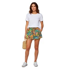 C&C California Tropical 100% Linen Shorts Women Medium Print Hawaiian Beach