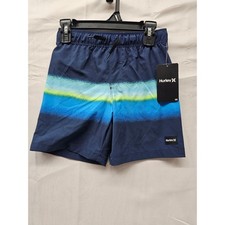 Hurley Boys Navy Blue Striped Board Shorts Swim Trunks UPF 50 7832-U90 Size 5/6
