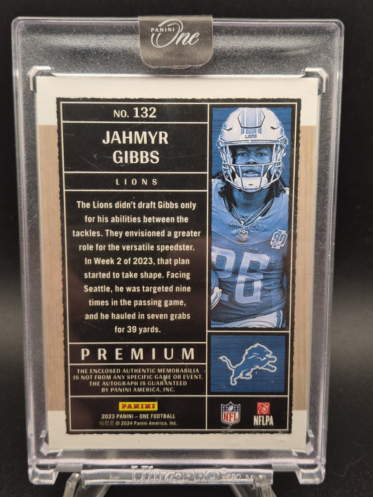 2023 Panini One - Premium Rookie Patch Autographs Jahmyr Gibbs #132 Blue /49 RPA view 2
