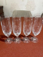 4 x Zawiercie Monika  Crystal Champagne Flutes 180ml 18cm Pinwheel Cut Glasses