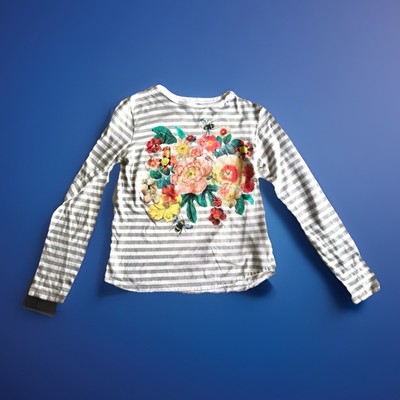 SZ 12 Stella McCartney Kids Girls Floral Stripe L/S Top T Shirt Designer Cotton