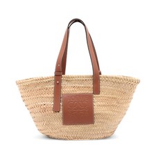 Loewe Basket large raffia x leather Straw bag Beige x brown