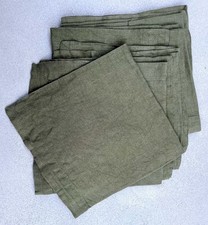 Serviettes en lin caisse et tonneau vert olive/mousse, peu utilisées lot de 8