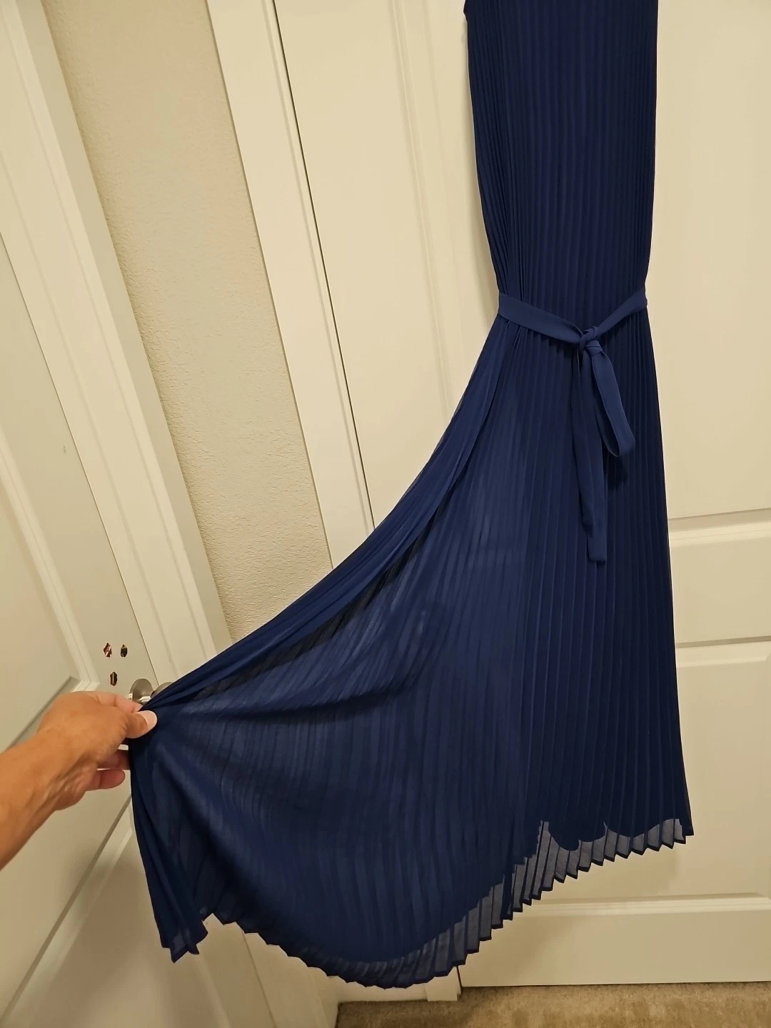 UNDERCOVER Victoria's Secret Maxi Abito Coltello Fisarmonica Pieghettato Spalline Tg Media Blu Navy