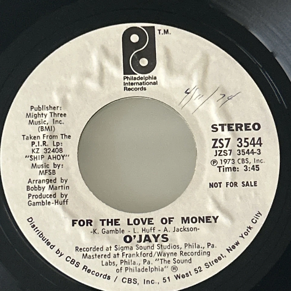 O'JAYS For The Love Of Money White Label PROMO 45 Mono/Stereo Philadelphia Int - Image 2 of 4