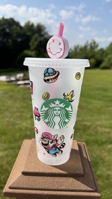 Handmade Retro Gaming 24 Ounce iced Coffee Cup With Lid And Straw