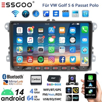 DAB+ 4+64GB Android14 Carplay Autoradio GPS Für VW GOLF 6 Touran EOS Tiguan Polo