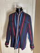 Men's Vtg 1980's Panhandle Slim USA Western Shirt Long Sleeve Cotton Blue 17/35