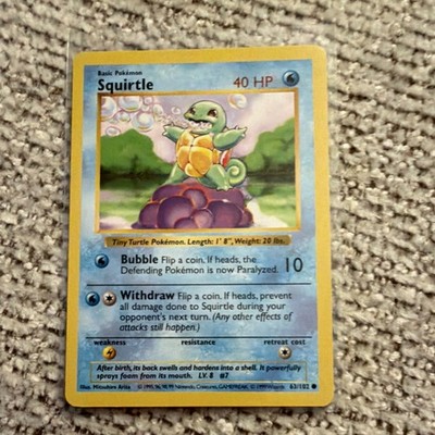 1995 squirtle pokemon card value 63 102 1995 Squirtle Pokemon Card 63/102 Base Set 1st Edition