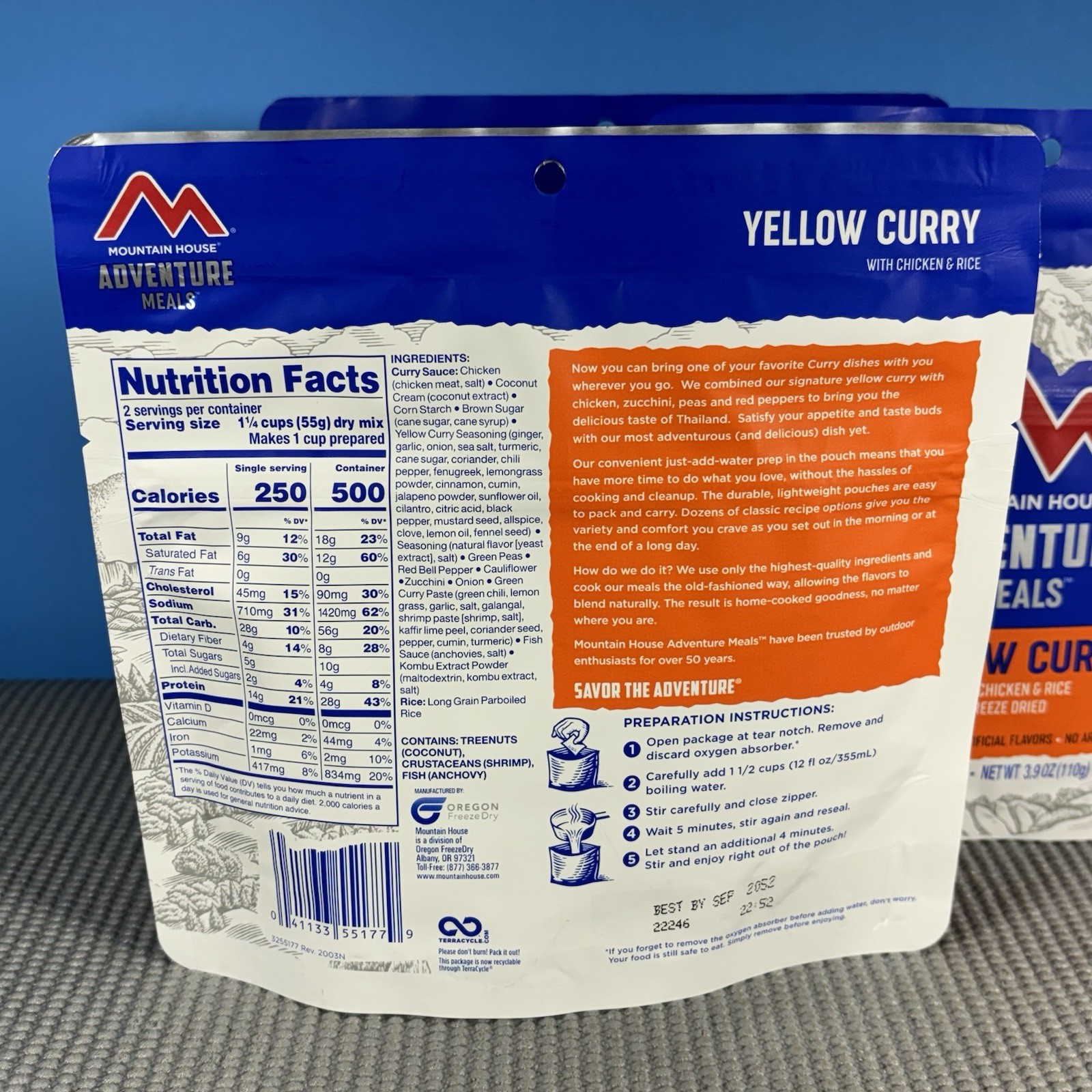 LOT of 3 Mountain House Freeze Dried YELLOW CURRY WITH CHICKEN RICE Camp Meals