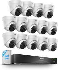 ZOSI 16CH 4K PoE Security Camera System 14pcs Cameras NVR with 4TB 2 Way Audio