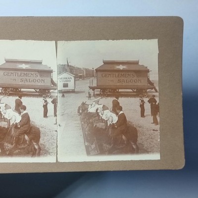 Weymouth Dorset Stereoview um 1910 Echtfoto Badesalon Eselritt Seager