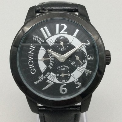 Giovine Non Plus Ultra Retrograde Mens Watch 44mm Black Dial Leather New Battery