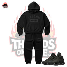 Men's Black Out Sweatsuit Hoodie Joggers Set To Match Air Jordan 13 Black Cat
