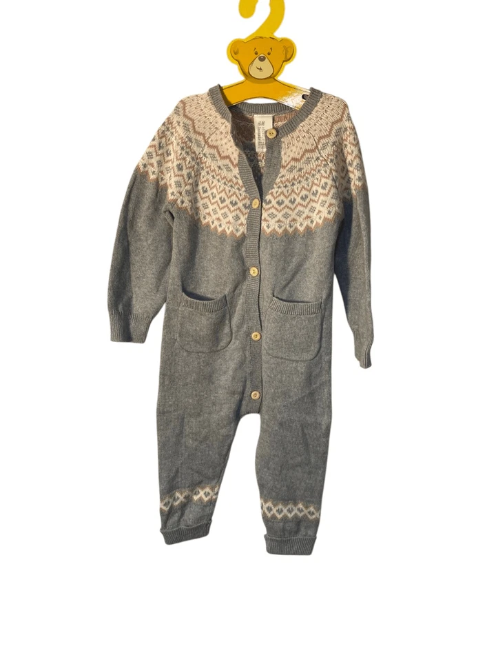 H&M Bebé Unisex Gris Punto, Una Pieza Suéter Mono Talla 12 Meses Foto 2 de 3