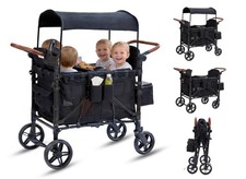 4 Seater Wagon Stroller Foldable Lightweight w/ Canopy  Safety Harnesses