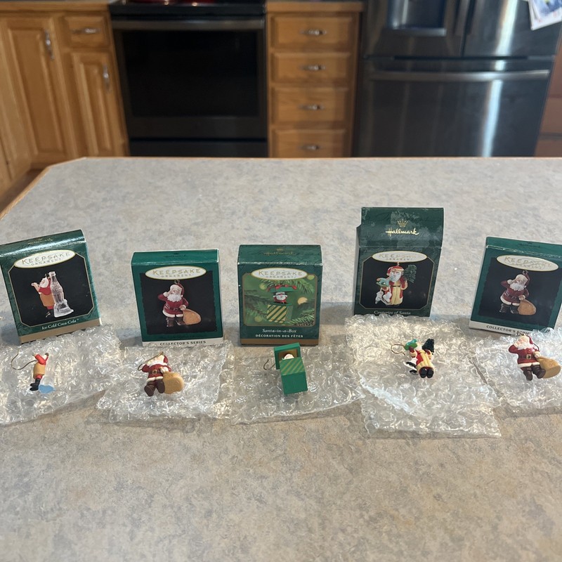 Lot of 5 Hallmark Keepsake Ornaments Miniature Collector’s Club 1995–2001 Santa
