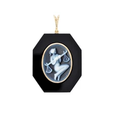 Zodiac Libra Onyx Cameo Solid 18k Yellow Gold Pendant Jewelry NEW Gift Christmas