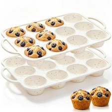 2Pack Silicone Muffin Pan 12 Cup Regular Size Metal Reinforced Frame BPA Free