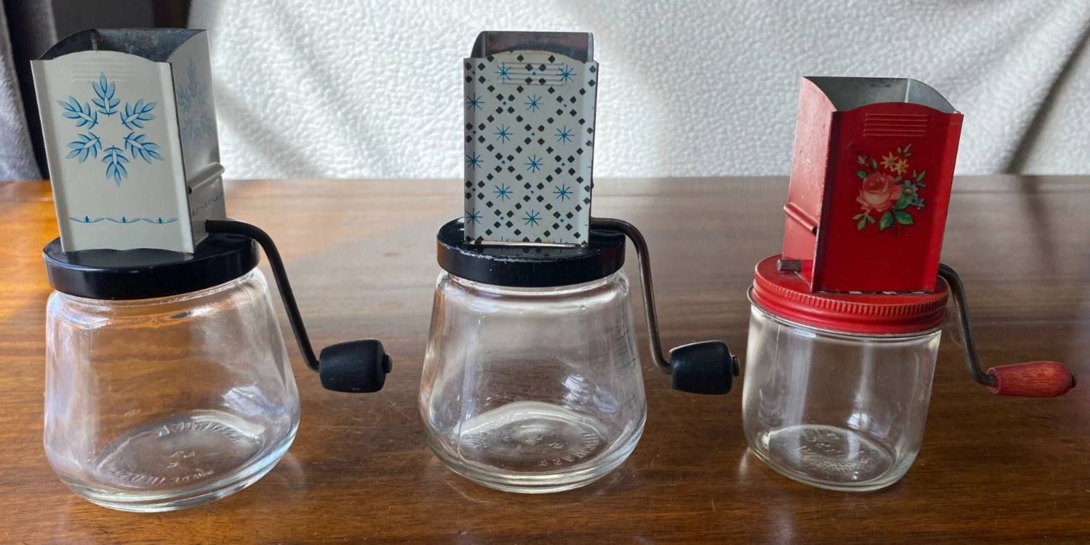 3 Vintage Nut Grinder Chopper Metal Top Glass Jar USA 2 ANDROCK