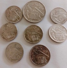Münzsammlung Konvolut 8 Münzen Spanien 5, 50 Pesetas 1957