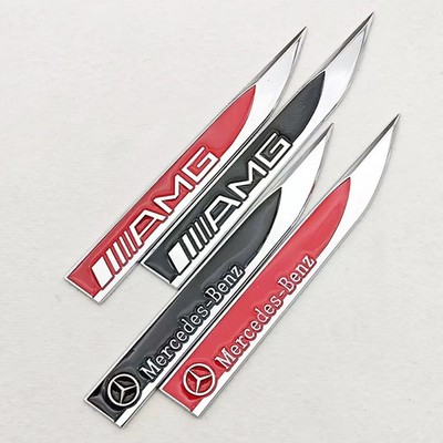 2pcs 3D Metal Car Fender Side Wing Mercedes AMG Emblem Badge Sticker For Benz