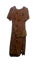 Vintage Sag Harbor Brown Animal Print Faux Wrap Maxi Dress Size 12
