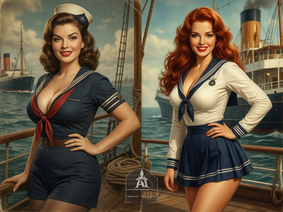 Retro Digital Pin-Up Poster 'Ship Ahoy!    AI Art #011326 (PNG)