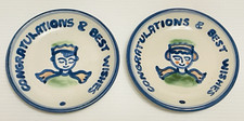 M.A. Hadley Pottery 2 Bread & Butter Plates Boy and Girl Scene 4 1/4" diameter.