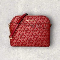 Michael Kors Mk Tasche Crossbody UmhäNgetasche Jet Set Travel Dome Rot Gold Neu