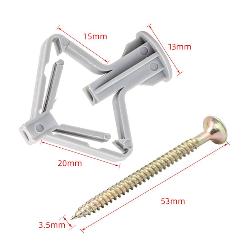 100 PCS Grey Hollow Wall Anchors Plastic Butterfly Anchors Gypsum Board